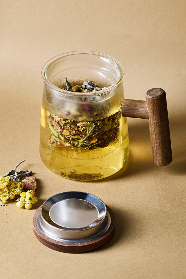 Borosilicate Glass Tea Infuser Mug with Acacia Wood Handle - 500ml
