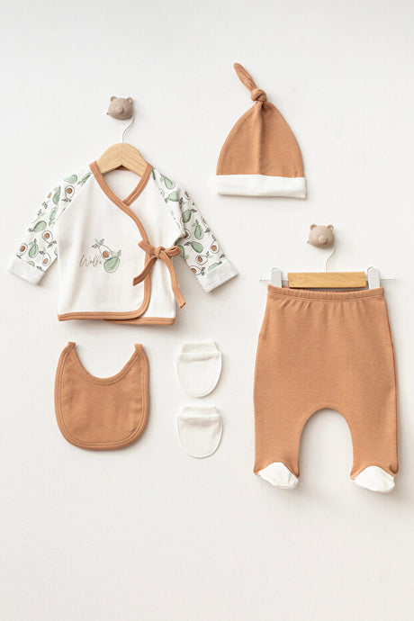 Avocado Print Newborn Baby Outfit Set - 5 Pieces, 0-3 Months