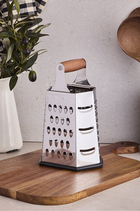 Ergonomic Acacia Handle Box Grater - 20 cm for Cheese & Vegetables