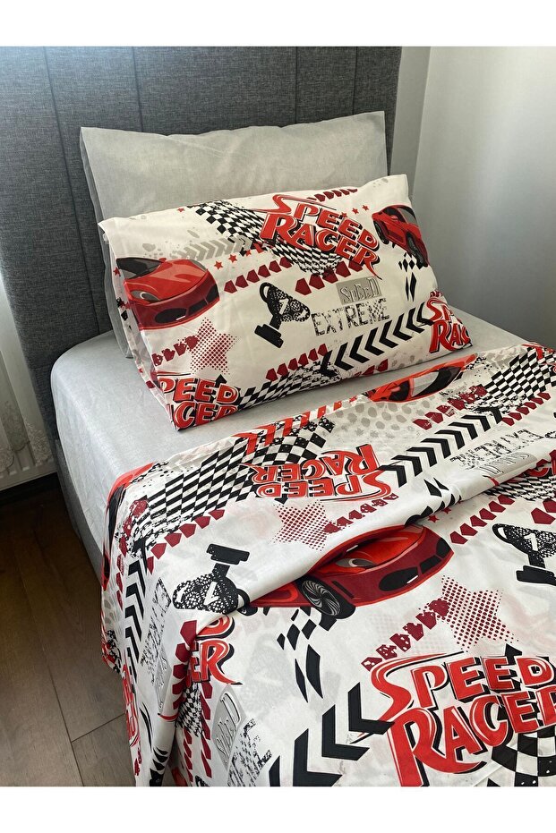 Single Car Print Duvet Cover Set with Fitted Sheet