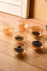 Amber Double-Walled Glass Serving Bowls - Set of 6 (50ml)