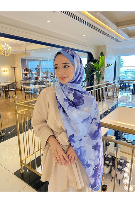 Retro Floral Cotton Shawl - Romantic Blue & Purple Series