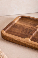 Natural Wood 3 Compartment Snack Serving Tray - 25x14 cm
