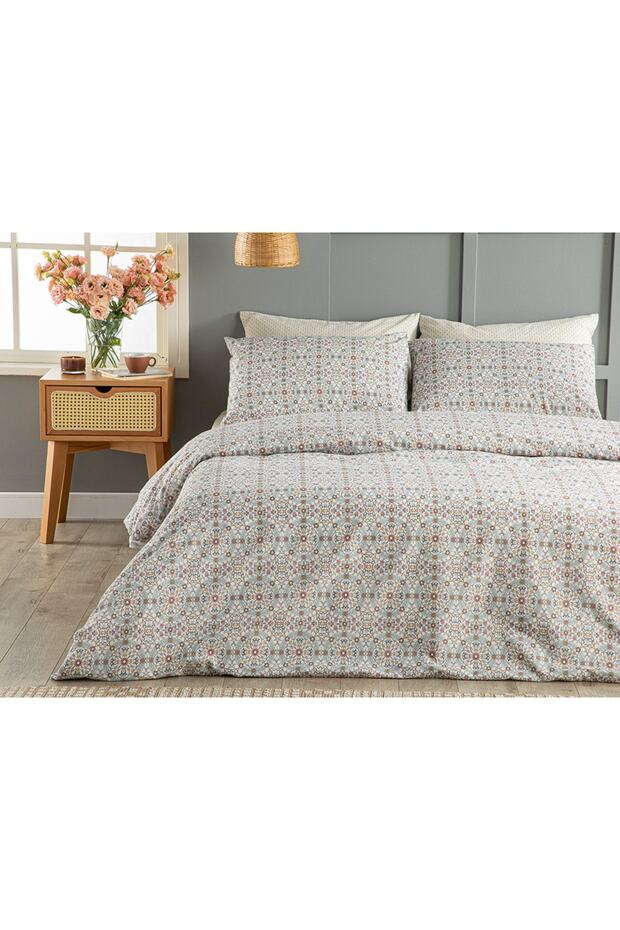Easy Iron Single Duvet Cover Set - 160x220 cm Pink-Mustard