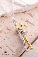 Hugging Couple 925 Silver Plated Necklace - Special Lighted Gift Box