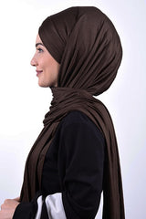 3-Band Combed Cotton Ready Hijab - Dark Brown