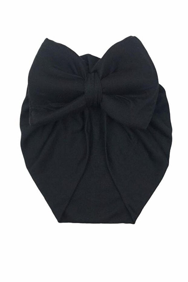 Black Baby Bonnet with Bow - Double Layer Cotton