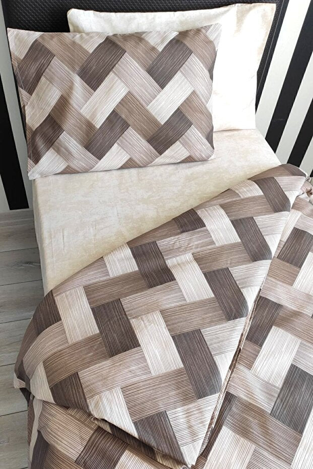 Single Zigzag Brown 3-Piece Duvet Cover Set