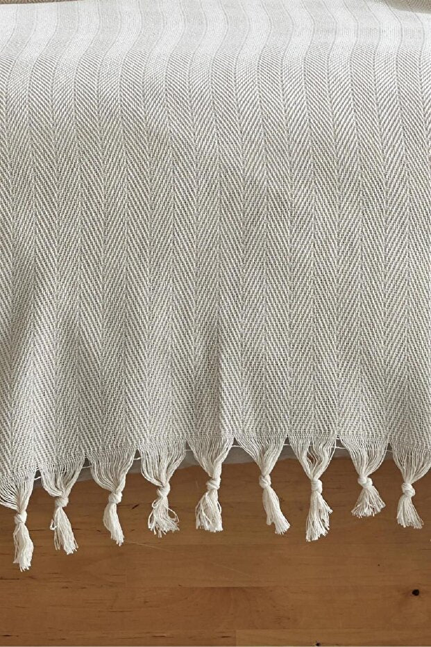 Berlino Double Pique - 200x230 cm, Striped & Tasseled