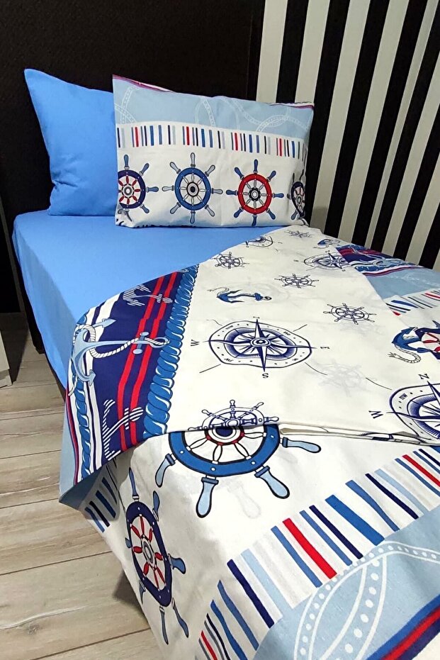 Single Nautical Duvet Cover Set - Blue Anchor, 3-Piece