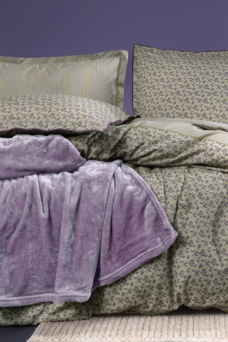 Abby Double 5-Piece Cotton Duvet Cover Set with Wellsoft Blanket - Purple