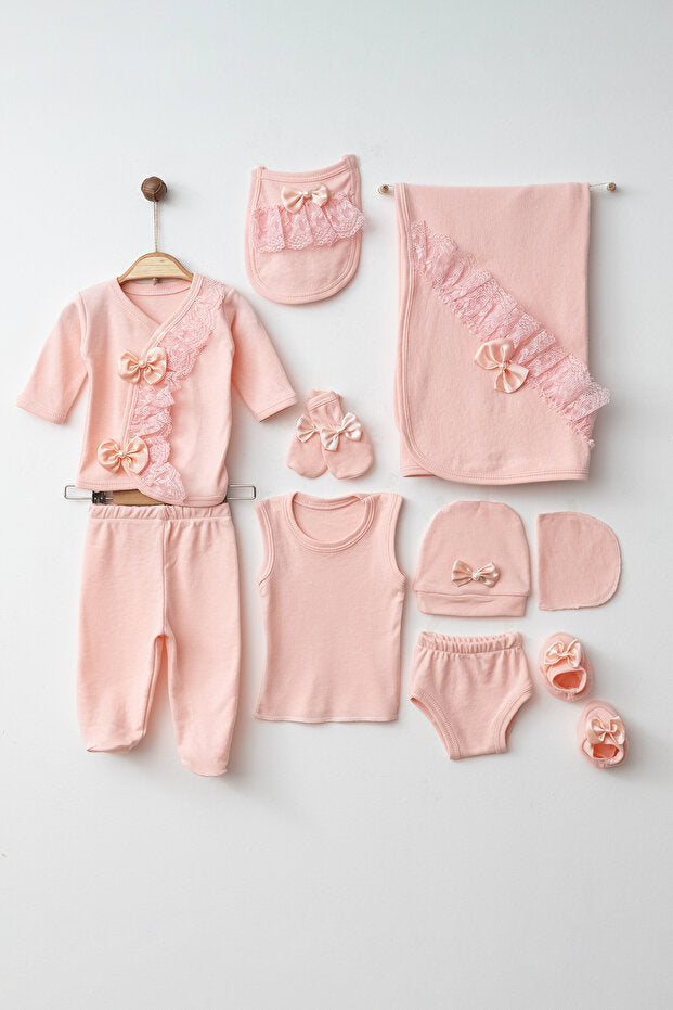0-3 Months 10-Piece Bow-Detailed Newborn Baby Hospital Exit Set