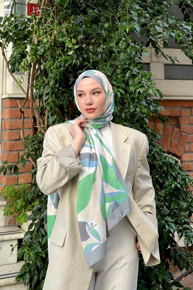 Nature Lilyum Soft Cotton Shawl - Green Grey