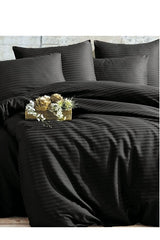 Black Satin Cotton Double Duvet Cover Set - 4 Piece