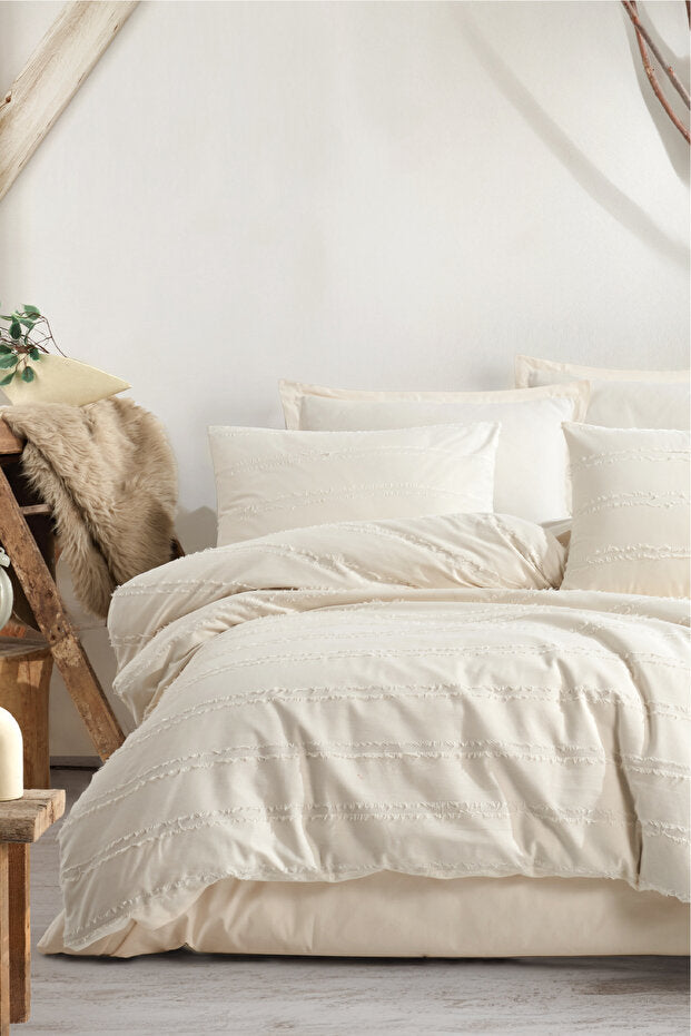 100% Cotton Fringed Single Duvet Cover Set - Avola