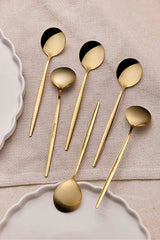 Elegant Gold Stainless Steel Dessert Spoons - Set of 6