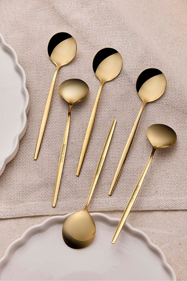 Elegant Gold Stainless Steel Dessert Spoons - Set of 6