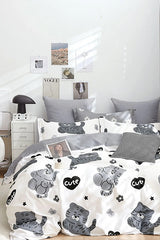 CUTE White Double Duvet Cover Set - 4 Piece, 200x220 cm