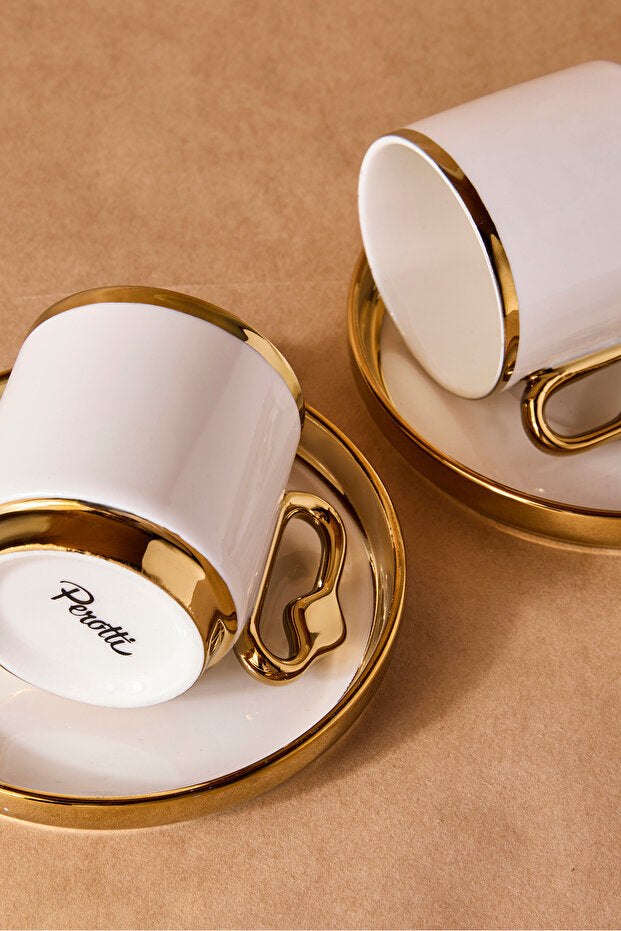 Cihangir Gold Porcelain Coffee Cup Set - Elegant 2 Person Design
