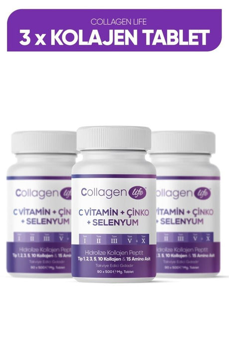 5 Type Collagen Tablets with C, Zinc, Selenium - 3 Bottles