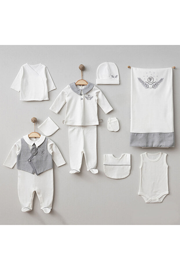 Set abbigliamento 10-Pezzi per neonato maschio — completo per la dimissione dall'ospedale con panciotto e cravattino