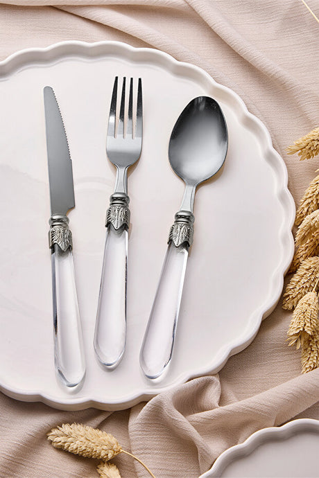 18 Piece Cutlery Set - Elegant Silver & Clear Handles