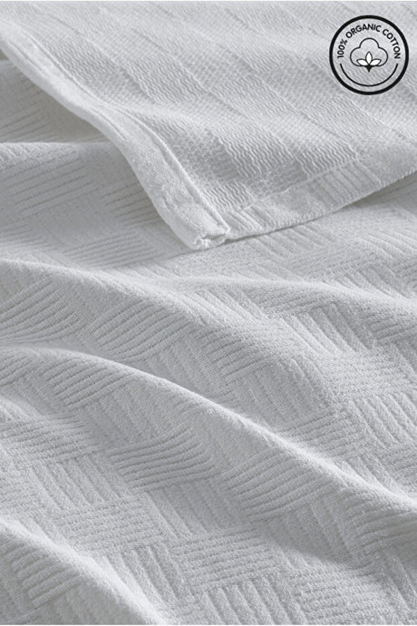 Single 100% Organic Cotton Woven Pike Bedspread - White