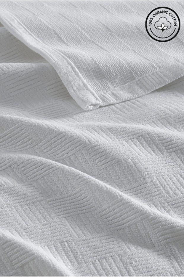 Single 100% Organic Cotton Woven Pike Bedspread - White