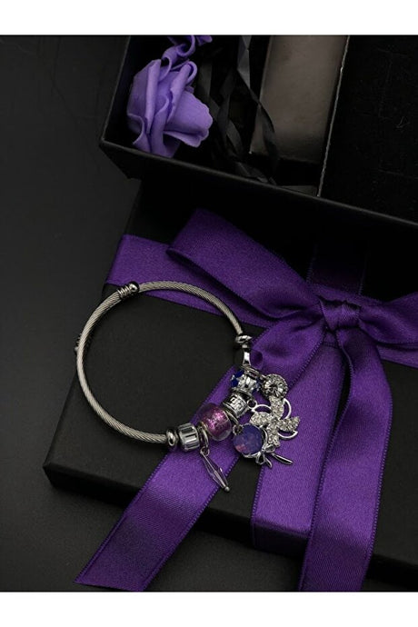 Purple Concept Gift Box - Digital Watch & Charm Bracelet Set