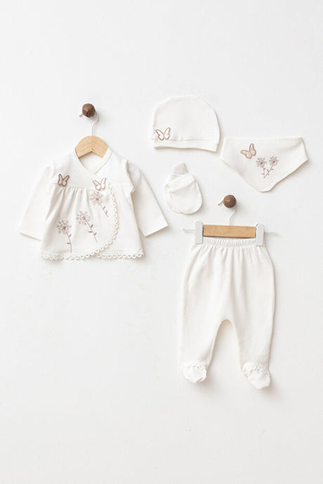 Newborn Baby 5-Piece Butterfly & Floral Embroidered Clothing Set