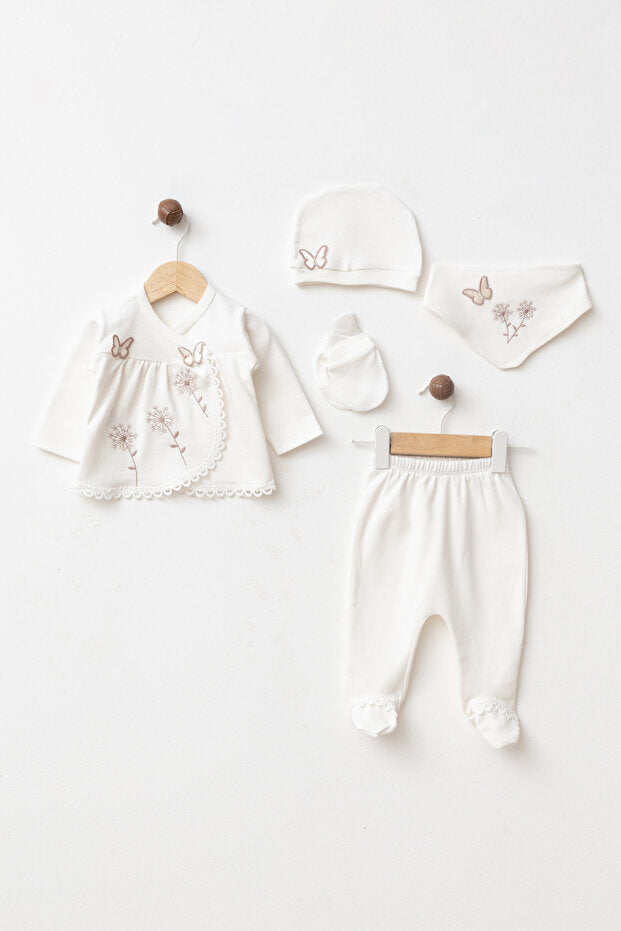 Newborn Baby 5-Piece Butterfly & Floral Embroidered Clothing Set