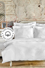 Charm Bold White 100% Cotton Double Duvet Cover Set