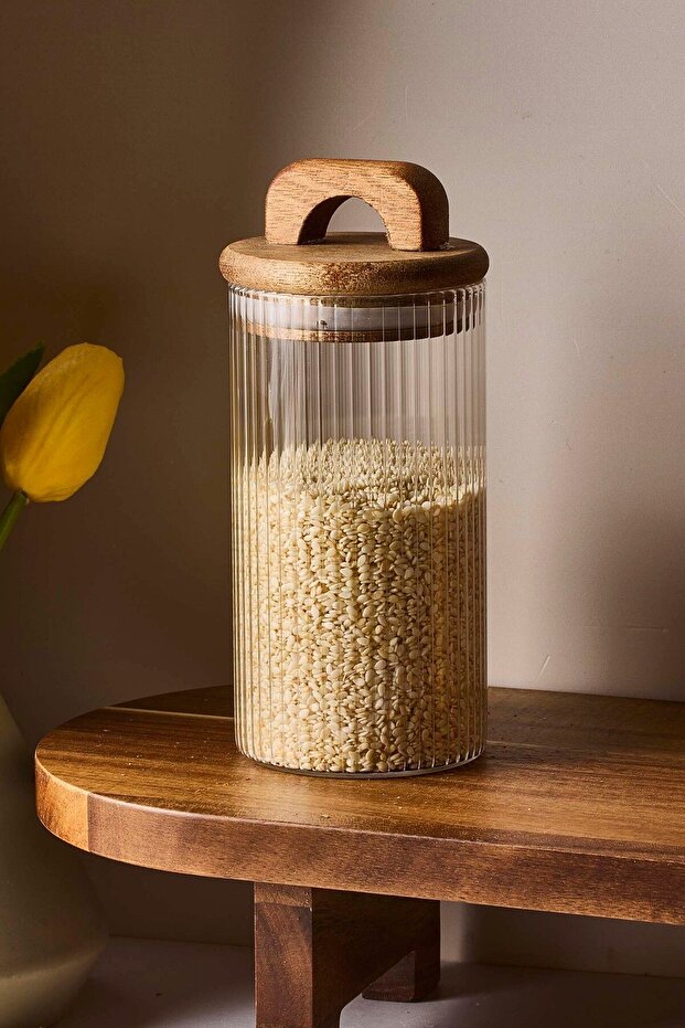 Borosilicate Glass Storage Jar with Acacia Vacuum Lid - 280ml