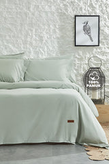 Plain Double Ranforce Washed Duvet Cover Set - Sage Green