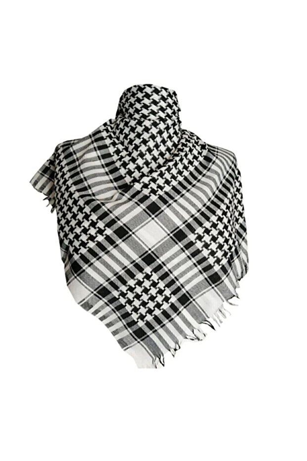 Unisex Keffiyeh Scarf - Black & White Plaid