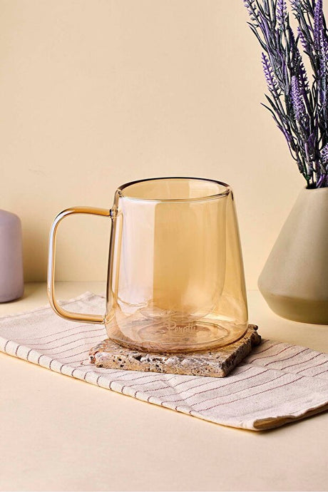 Amber Double Wall Glass Mug - 250ml Insulated Coffee & Tea Cup