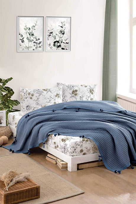 100% Cotton Double Size Waffle Indigo Bedspread Pike