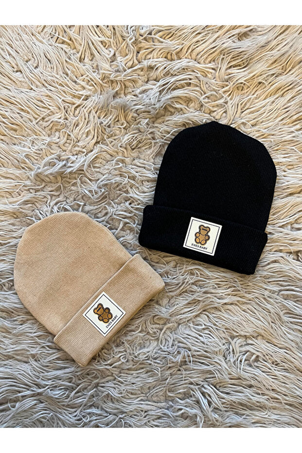 Ribbed Teddy Bear Beanie Hat 2-Pack