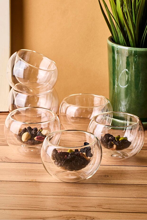 Double-Walled Glass Bowls - Set of 6 for Sauce, Jam & Snacks