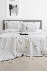 100% Cotton Double Duvet Cover Set - Ruffled, 3-Piece