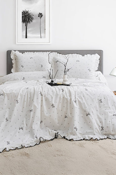 100% Cotton Double Duvet Cover Set - Ruffled, 3-Piece