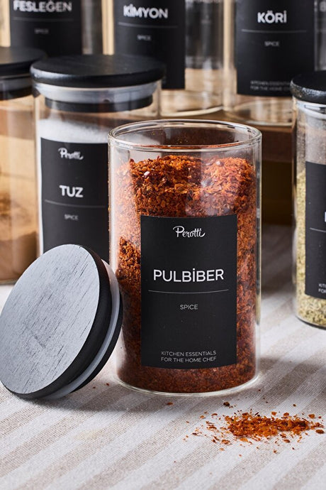 Borosilicate Glass Spice Jar Set - 12 Jars with Black Wooden Lids