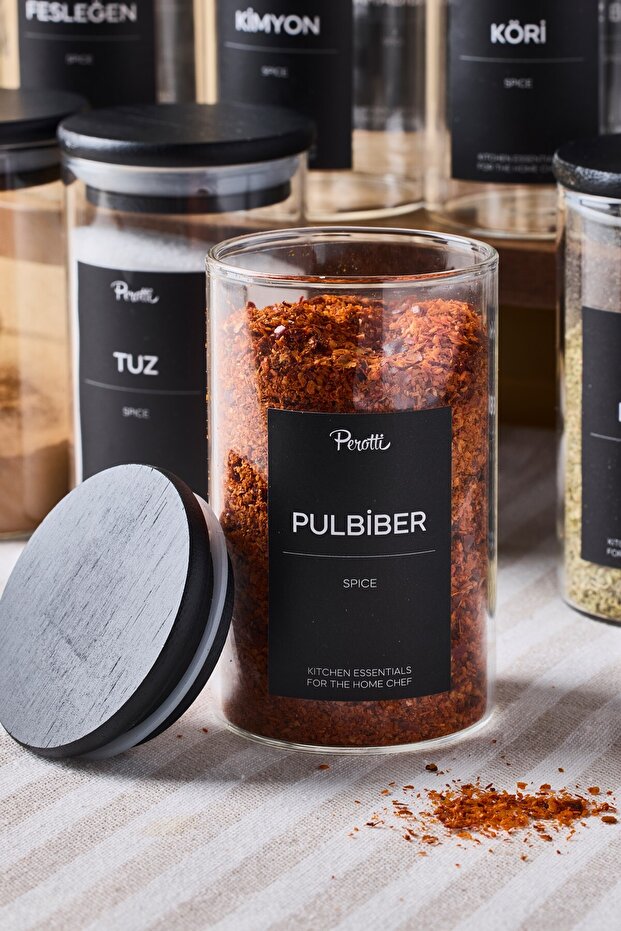 Borosilicate Glass Spice Jar Set - 12 Jars with Black Wooden Lids