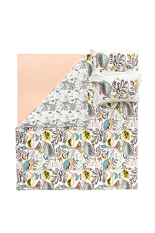 Gloria 100% Cotton Double Duvet Cover Set - Vibrant Leaf Design