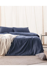 Adrien Double Striped Navy Blue Duvet Cover Set