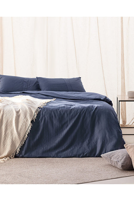 Adrien Double Striped Navy Blue Duvet Cover Set