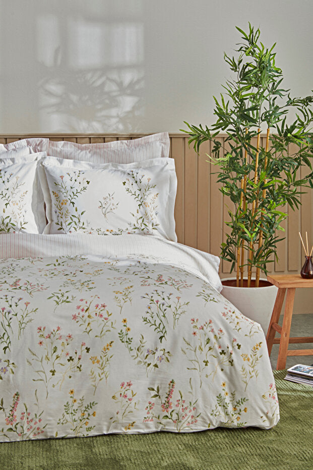 Single Floral 100% Cotton Duvet Cover Set - Green