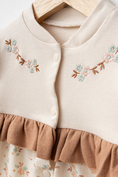 Floral Embroidered 100% Cotton Newborn Baby 5-Piece Hospital Set