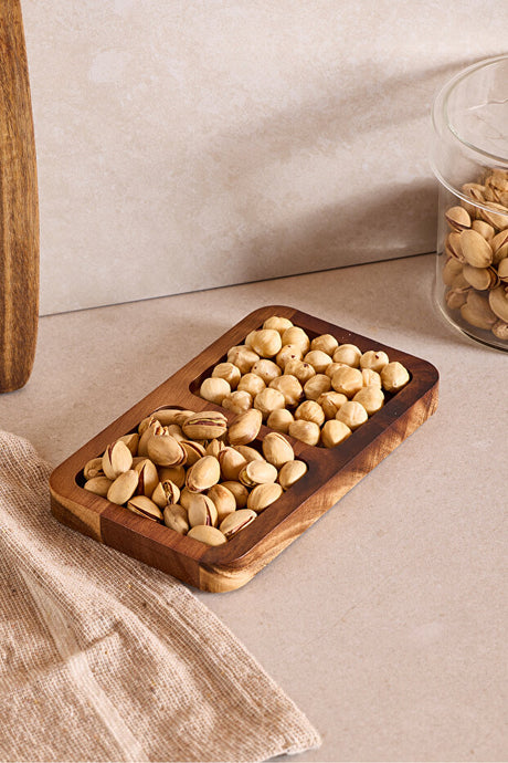 Acacia Wood 2-Compartment Serving Tray - 17x10 cm Snack Dish