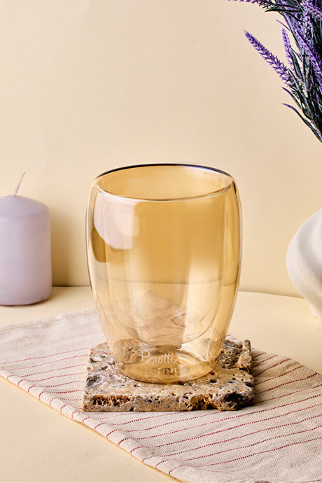 Stylish Amber Double Wall Insulated Glass Cup - 350ml